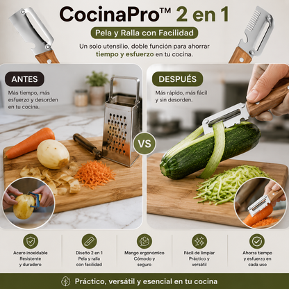 CocinaPro™ 2x1 | Pela y Ralla con Facilidad