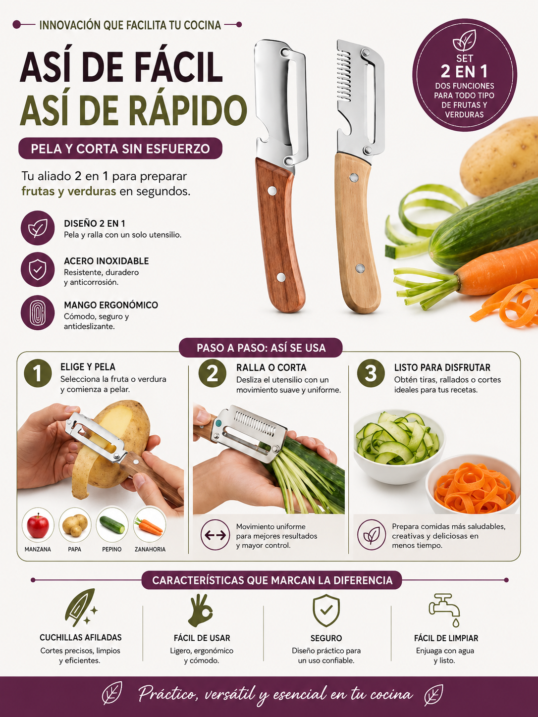CocinaPro™ 2x1 | Pela y Ralla con Facilidad