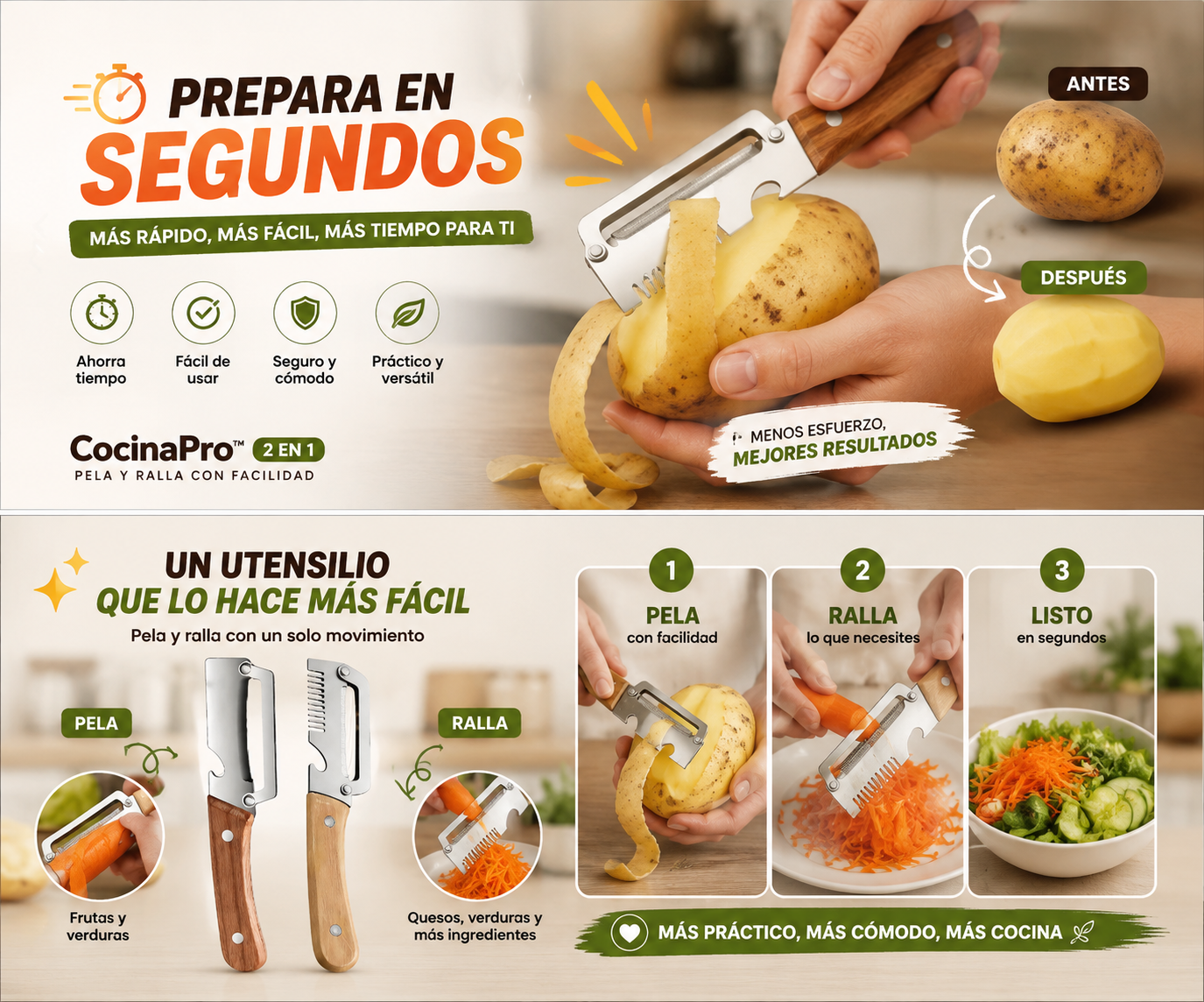 CocinaPro™ 2x1 | Pela y Ralla con Facilidad